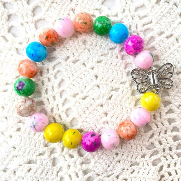 Butterfly Charm Bracelet Pastel Glass Beads - Picture 2 of 2